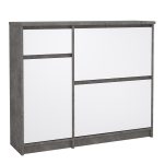 Naia Shoe Cabinet with 2 Flip Down Doors 1 Door and 1 Drawer in Concrete and White High Gloss - Image 3
