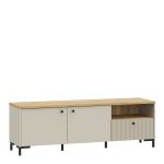 Bixbite Wide TV Unit with Fluted Drawer, Open Shelf & Cupboard in Mauvella Oak and Sand - Image 3