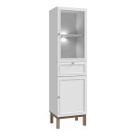 Wensley Display Cabinet with 1 Door 1 Drawer and  1 Glass Door in Light Grey and Oak inc LED Lighting - Image 3