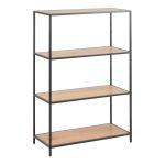 Seaford Black Metal Low Bookcase with 3 Oak Shelves - Image 3