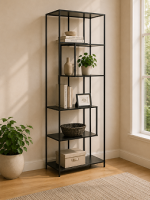 Seaford Tall Black Metal Bookcase with 5 Black Shelves
