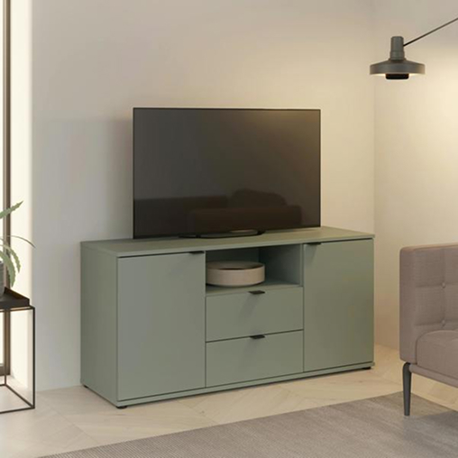oqi9wqi Ganymede TV Unit with Open Shelf, Drawer & 2 Doors in Sage Green - Image 1