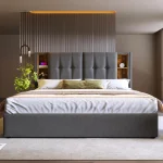 Upholstered Super King Size Bed Frame with Wireless Charging and Hydraulic Storage – Grey - Image 2