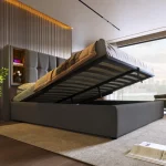 Upholstered Super King Size Bed Frame with Wireless Charging and Hydraulic Storage – Grey - Image 6