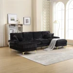 U-Shaped Modular Sofa with Double Chaise & Pillows – Black - Image 2