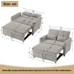 Two-Seater Pull-Out Sofa Bed with Adjustable Backrest – Light Gray - Image 3