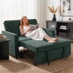 HOMCOM 2 Seater Sofa Bed 3-in-1 Convertible Sleeper – Dark Green - Image 2