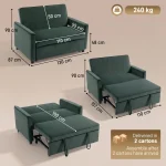 HOMCOM 2 Seater Sofa Bed 3-in-1 Convertible Sleeper – Dark Green - Image 3