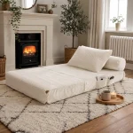 3-in-1 Convertible Corduroy Floor Sofa Bed with Side Pockets – White