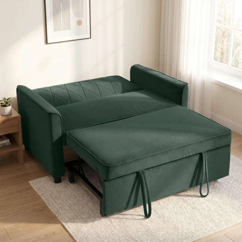 91Q7661a05c4f19f9.jpg HOMCOM 2 Seater Sofa Bed 3-in-1 Convertible Sleeper – Dark Green - Image 1