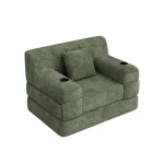 1-Seater Sleeper Sofa Chair Bed with Metal Frame & High-Density Foam – Green - Image 6