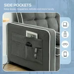 HOMCOM Two-Seater Linen-Look Sofa Bed - Charcoal Grey - Image 5