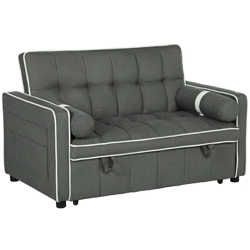 L6M106195d8087a69.jpg HOMCOM Two-Seater Linen-Look Sofa Bed - Charcoal Grey - Image 1