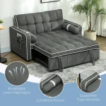 HOMCOM Two-Seater Linen-Look Sofa Bed - Charcoal Grey - Image 6