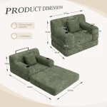 1-Seater Sleeper Sofa Chair Bed with Metal Frame & High-Density Foam – Green - Image 9