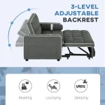 HOMCOM Two-Seater Linen-Look Sofa Bed - Charcoal Grey - Image 8
