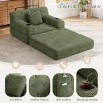 1-Seater Sleeper Sofa Chair Bed with Metal Frame & High-Density Foam – Green - Image 3