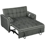 HOMCOM Two-Seater Linen-Look Sofa Bed - Charcoal Grey - Image 3