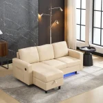 3-Seater L-Shaped Sofa with Reversible Chaise, USB & Type-C Charging – Beige - Image 4