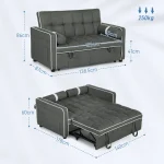 HOMCOM Two-Seater Linen-Look Sofa Bed - Charcoal Grey - Image 4