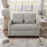 Two-Seater Pull-Out Sofa Bed with Adjustable Backrest – Light Gray - Image 5