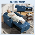 HOMCOM 3-in-1 Single Sofa Bed, Convertible Sleeper Chair Bed - Dark Blue - Image 4