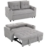HOMCOM 2 Seater Click Clack Sofa Bed – Light Grey Corduroy - Image 9