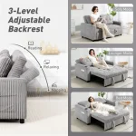 HOMCOM 2 Seater Click Clack Sofa Bed – Light Grey Corduroy - Image 6