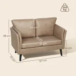 HOMCOM Two-Seater Leathaire Sofa - Light Brown - Image 7