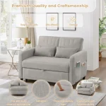 Two-Seater Pull-Out Sofa Bed with Adjustable Backrest – Light Gray - Image 6