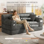 Corduroy Convertible Sofa Bed – 2-Seater Sleeper Sofa, Dark Gray - Image 10